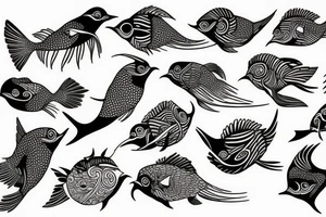 Sun bird fish tattoo idea