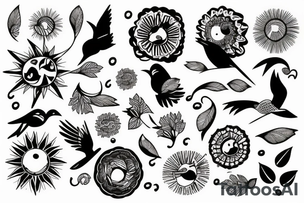 Bird next to sun tattoo idea