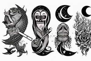 the mark of sacrifice a cuddlefish and a moon with a sword and a tree tattoo idea
