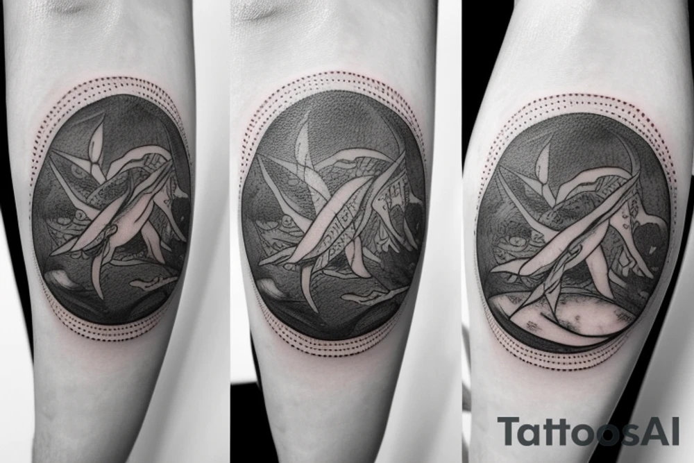 the mark of sacrifice a cuddlefish and a moon with a sword and a tree tattoo idea