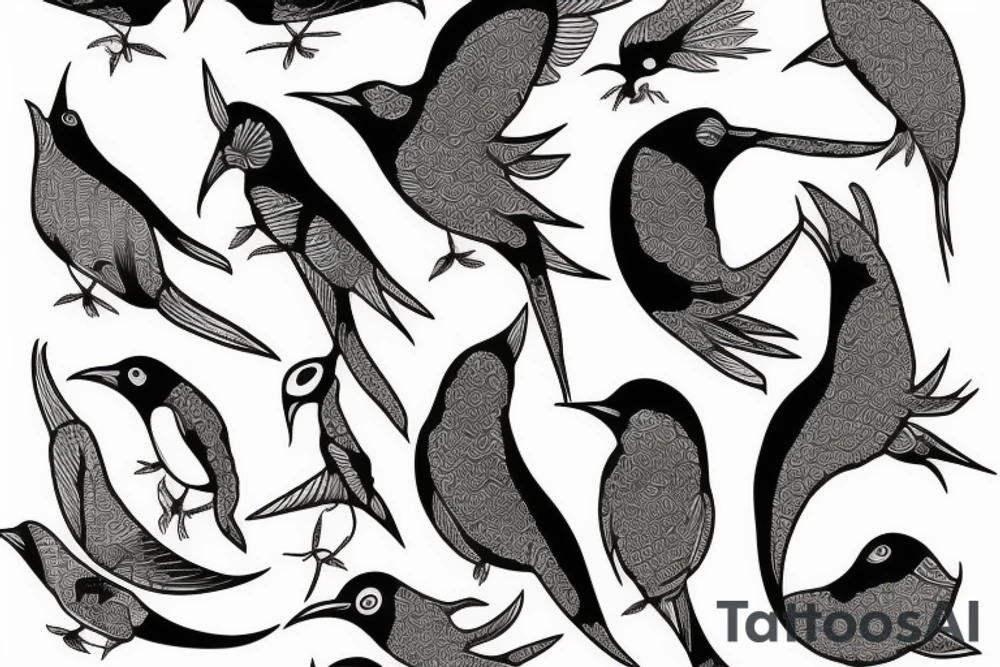 Fish sun bird tattoo idea