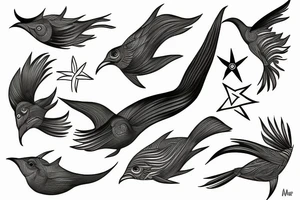 Fish sun bird tattoo idea