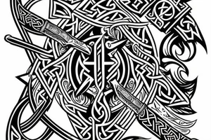 sword with Viking lettering on blade tattoo idea