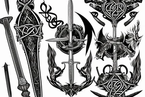 sword with Viking lettering on blade tattoo idea