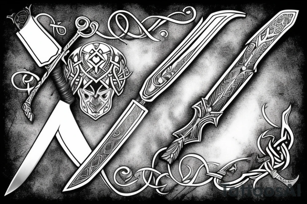 sword with Viking lettering on blade tattoo idea