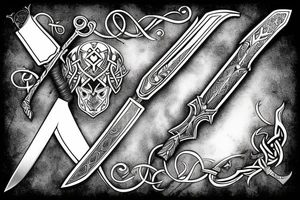 sword with Viking lettering on blade tattoo idea