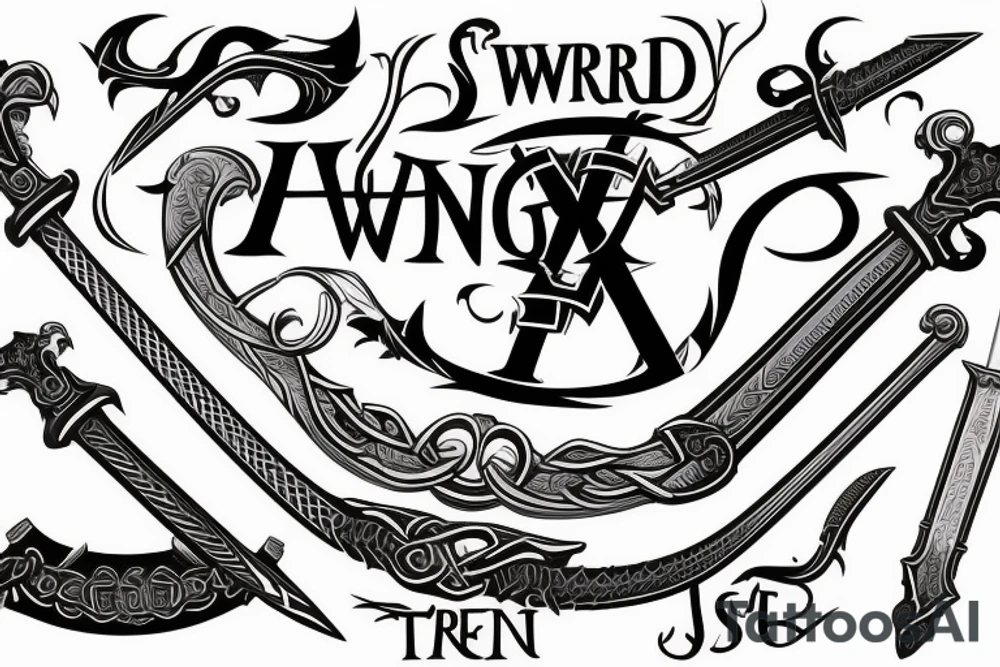 sword with Viking lettering on blade tattoo idea