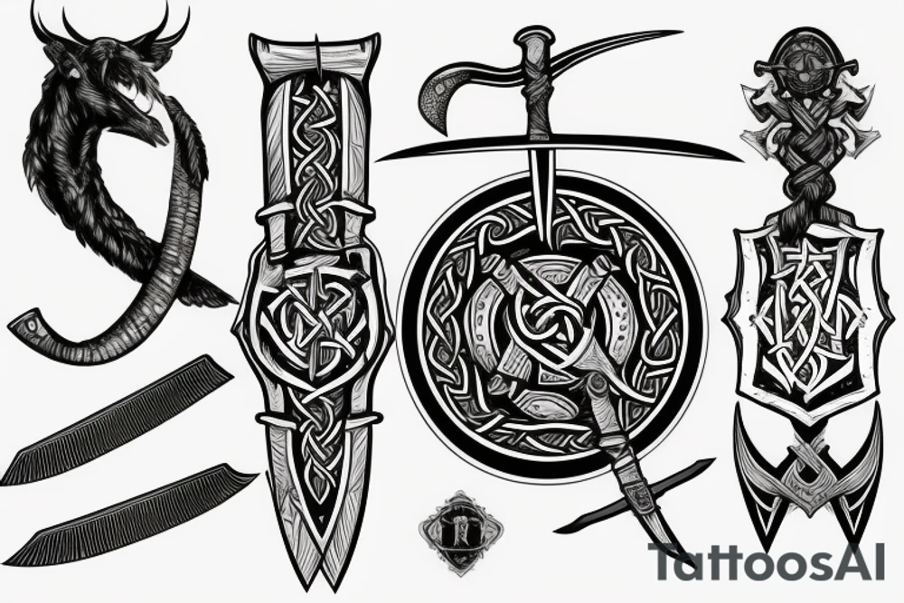 sword with Viking lettering on blade tattoo idea