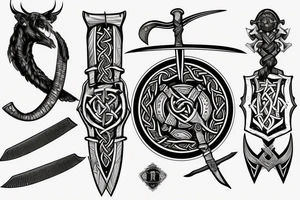 sword with Viking lettering on blade tattoo idea
