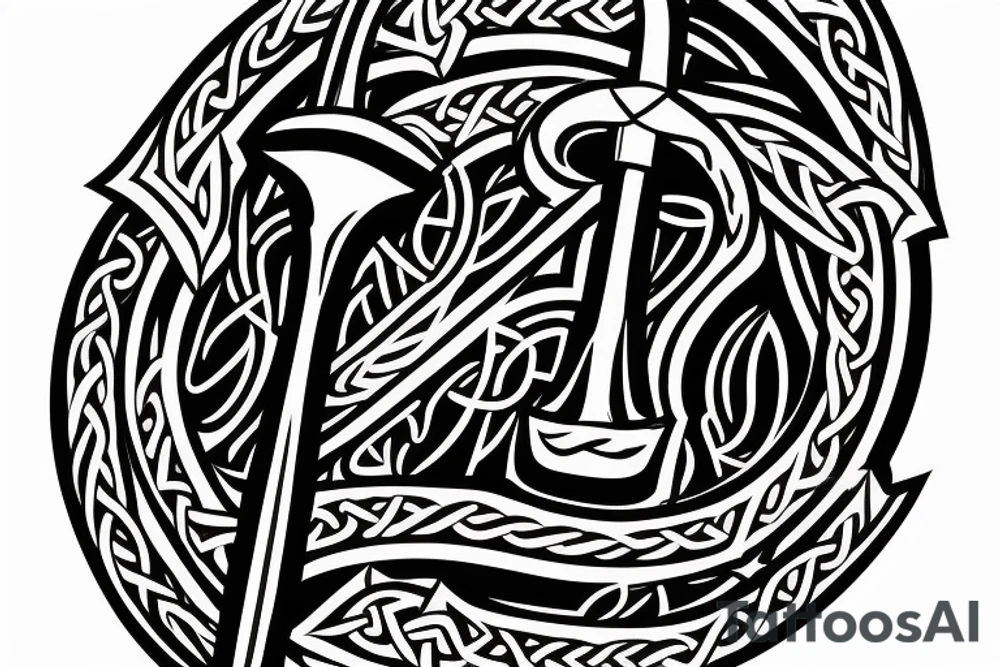 sword with Viking lettering on blade tattoo idea