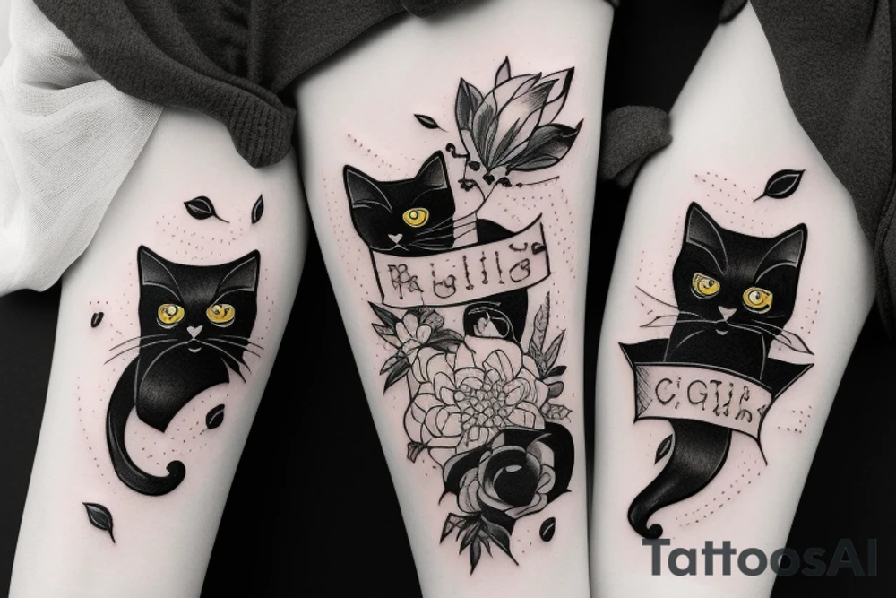 Two Black cat's hugging tattoo idea