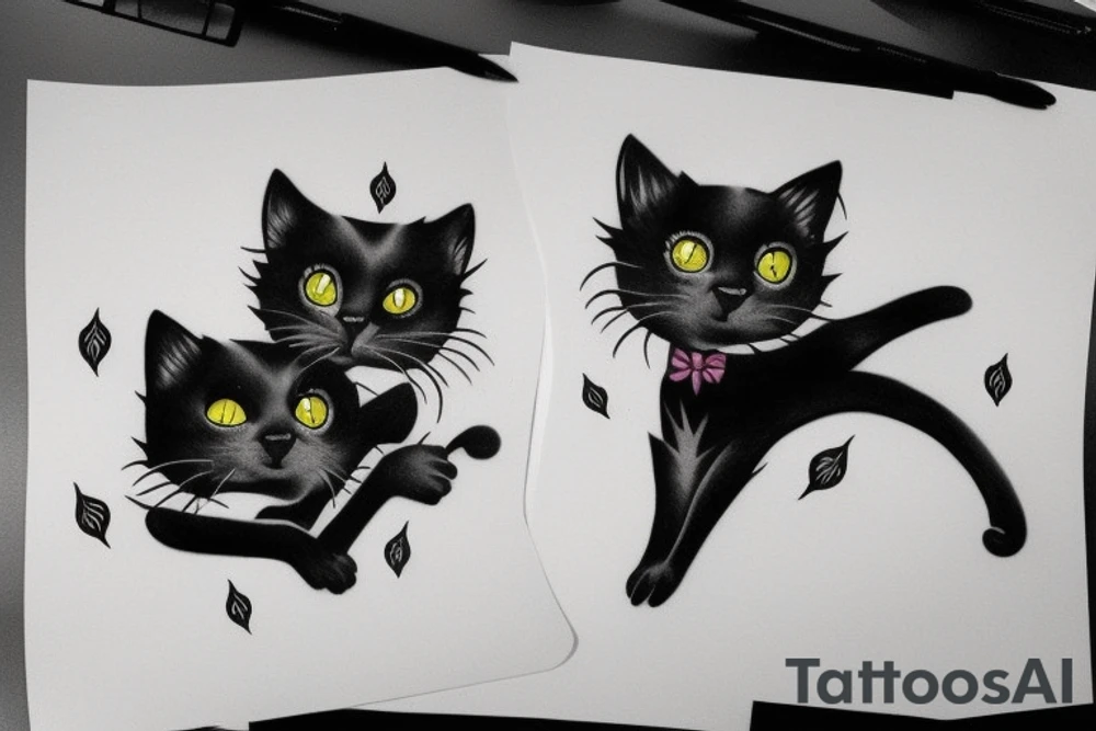 Two Black cat's hugging tattoo idea