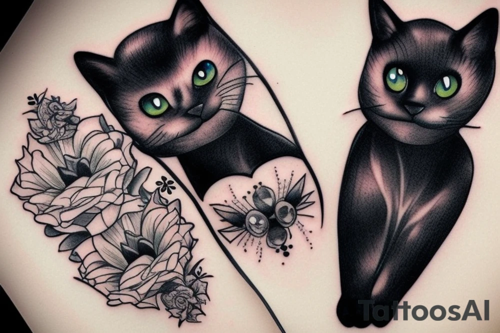 Two Black cat's hugging tattoo idea
