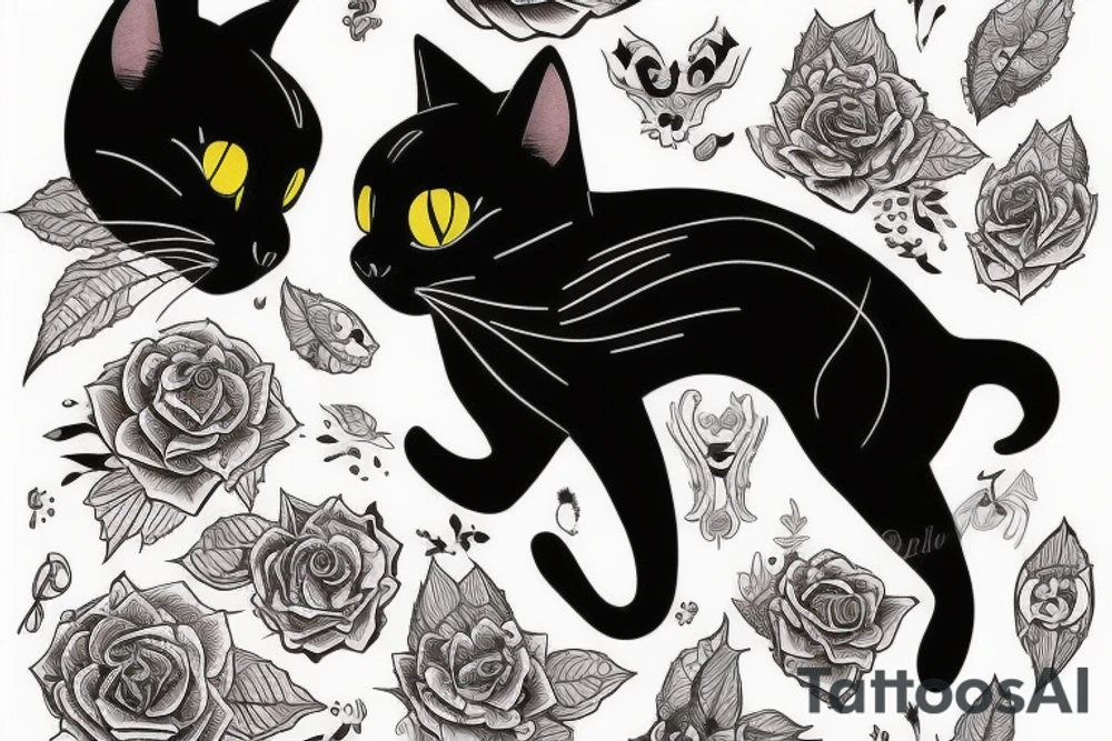 Two Black cat's hugging tattoo idea