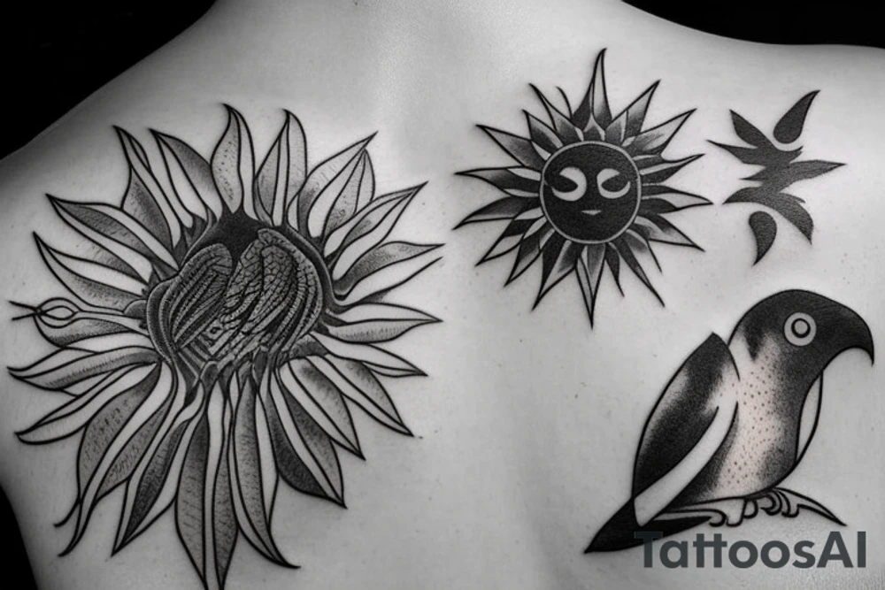 Bird next to sun tattoo idea