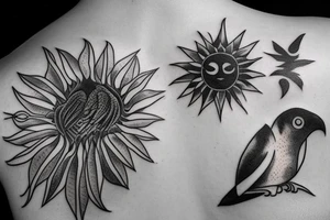 Bird next to sun tattoo idea