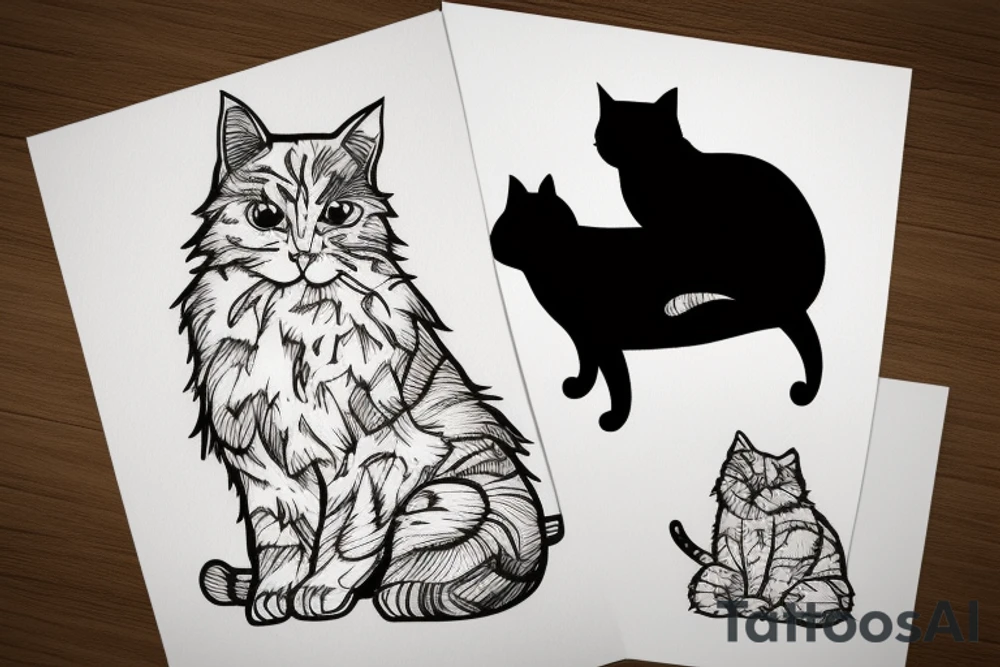 Silhouette of a fluffy cat sitting with its back to you tattoo idea