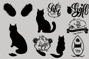 Silhouette of a fluffy cat sitting with its back to you, light shading of the tail and ears tattoo idea