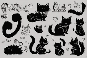 Silhouette of a fluffy cat sitting with its back to you, light shading of the tail and ears tattoo idea
