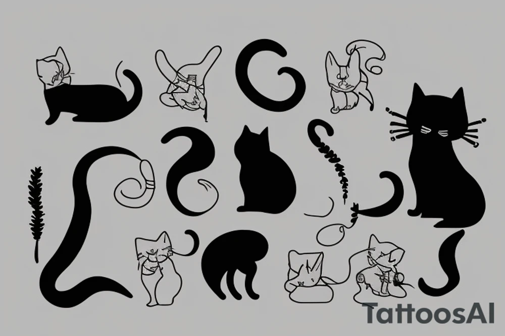 Silhouette of a fluffy cat sitting with its back to you, light shading of the tail and ears tattoo idea