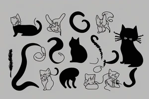 Silhouette of a fluffy cat sitting with its back to you, light shading of the tail and ears tattoo idea