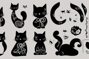 Silhouette of a fluffy cat sitting with its back to you, light shading of the tail and ears tattoo idea