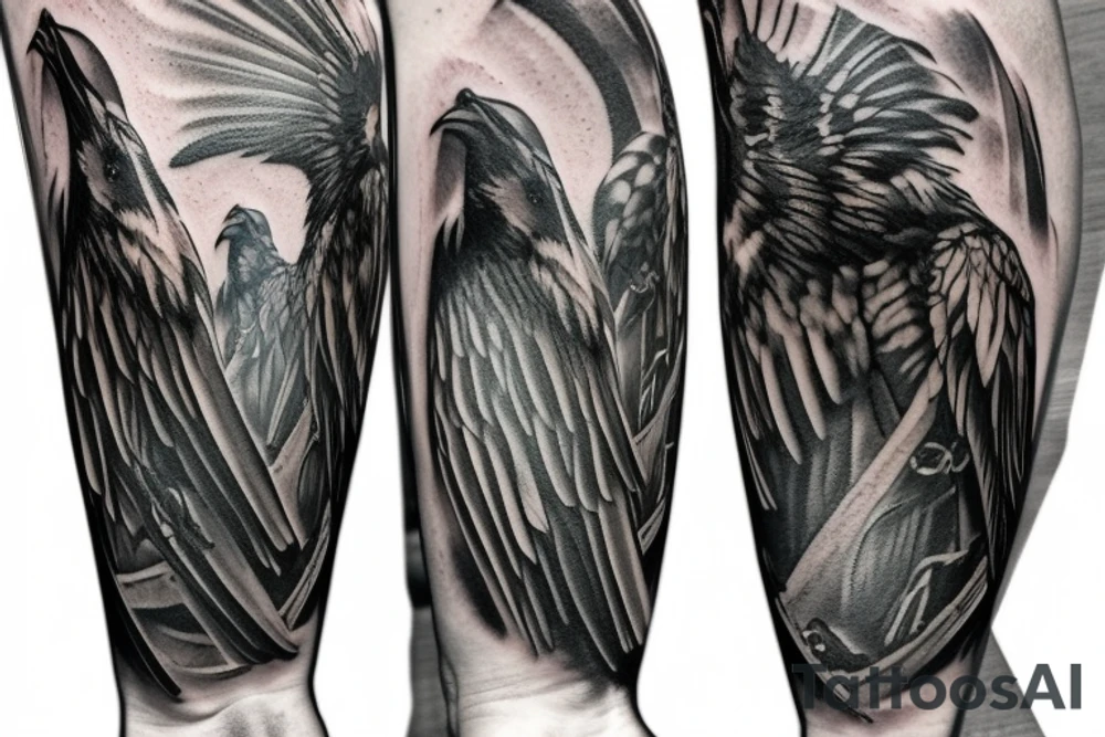 Valhalla gate and raven tattoo idea