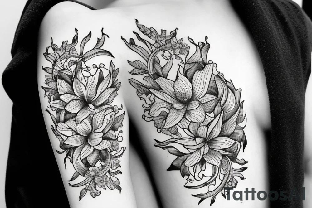 Aquarius zodiac with magnolia flower tattoo idea