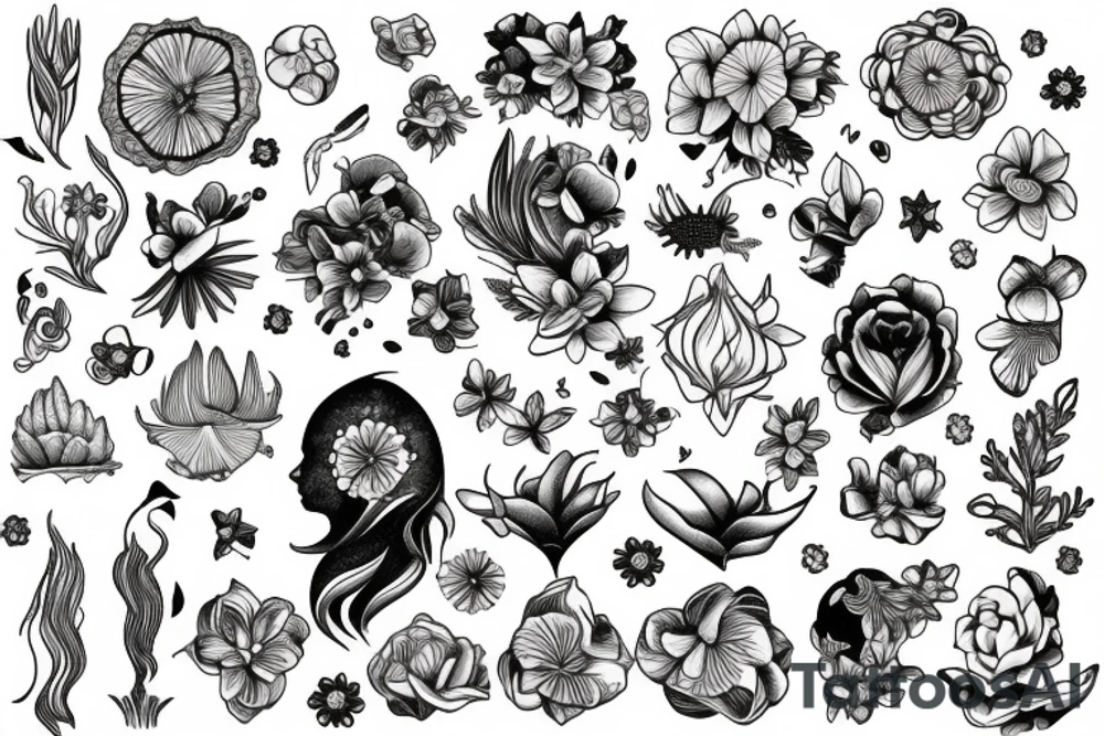 Aquarius zodiac with magnolia flower tattoo idea
