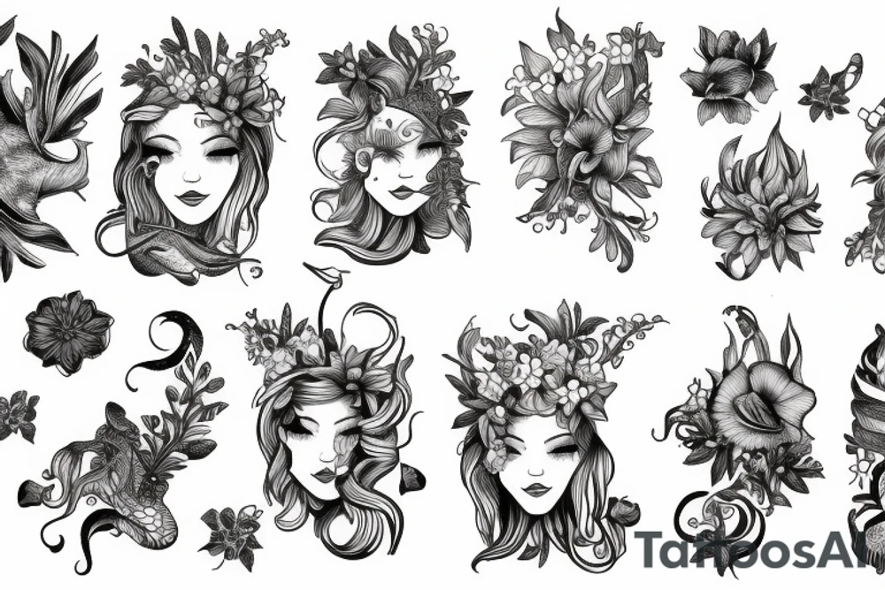 Aquarius zodiac with magnolia flower tattoo idea