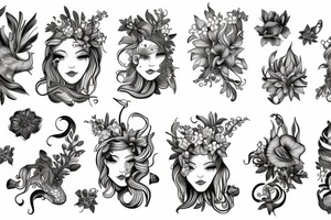 Aquarius zodiac with magnolia flower tattoo idea