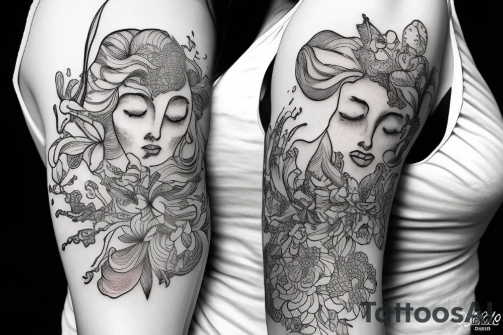 Aquarius zodiac with magnolia flower tattoo idea