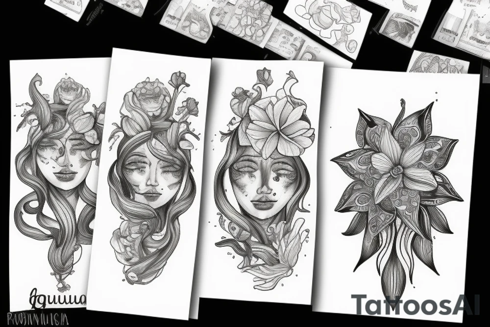 Aquarius zodiac with magnolia flower tattoo idea