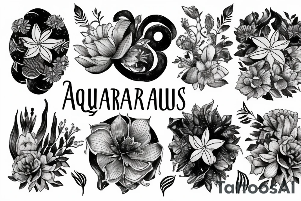 Aquarius zodiac with magnolia flower tattoo idea