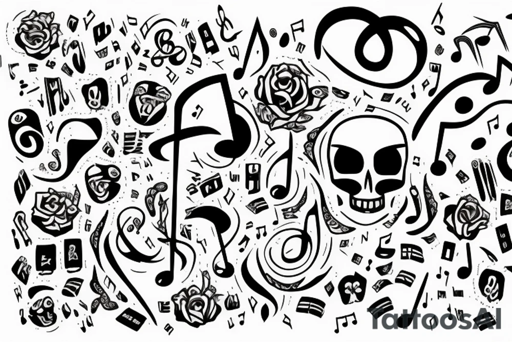 Skull with music notes tattoo idea
