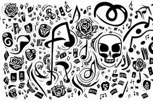Skull with music notes tattoo idea