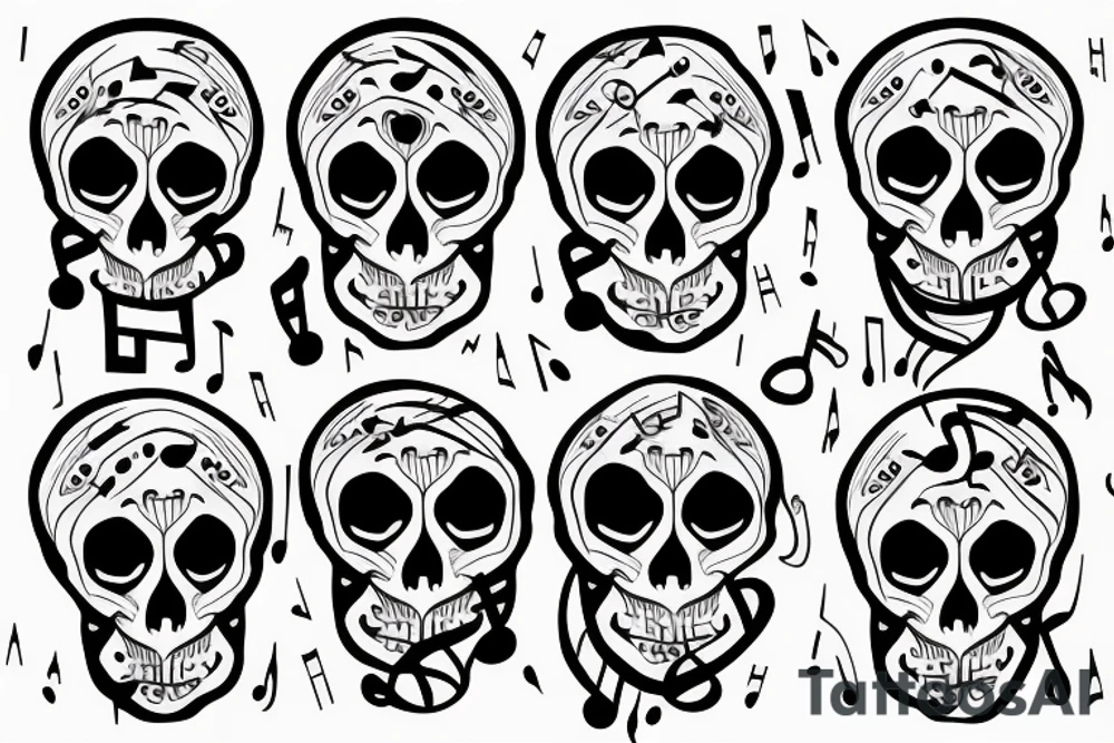 Skull with music notes tattoo idea