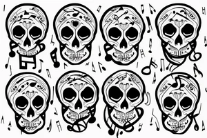 Skull with music notes tattoo idea
