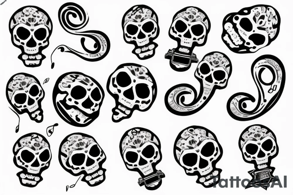 Skull with music notes tattoo idea
