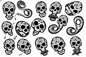 Skull with music notes tattoo idea