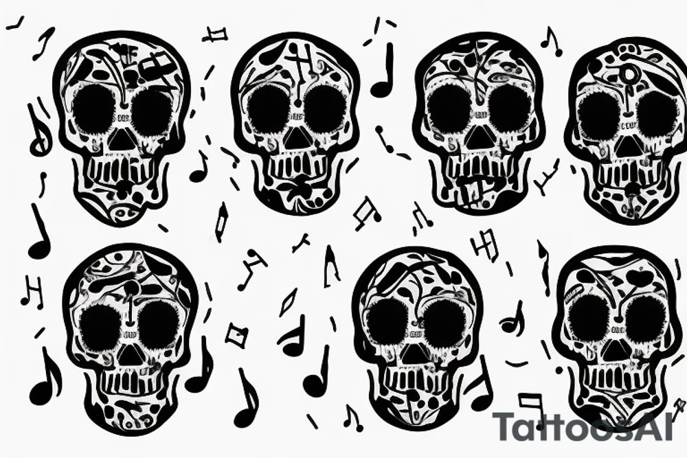Skull with music notes tattoo idea