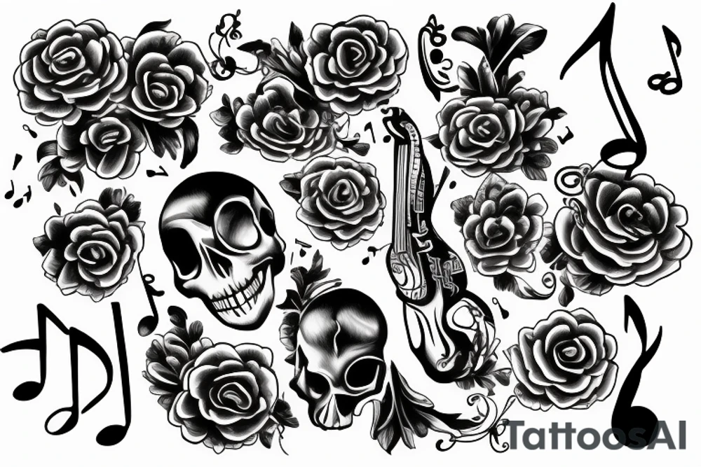 Skull with music notes tattoo idea