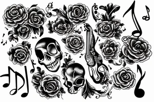 Skull with music notes tattoo idea