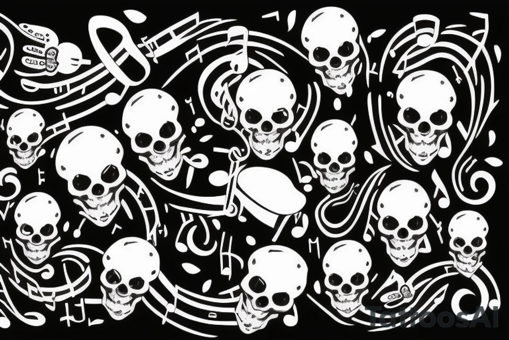 Skull with music notes tattoo idea