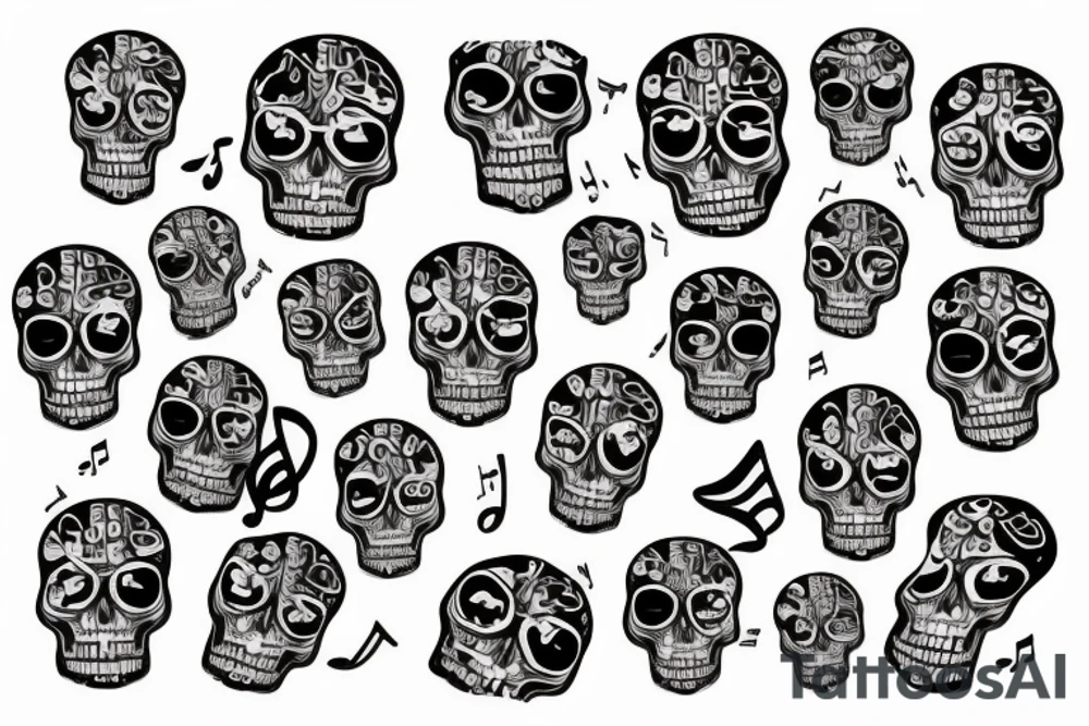 Skull with music notes tattoo idea