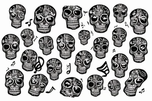 Skull with music notes tattoo idea