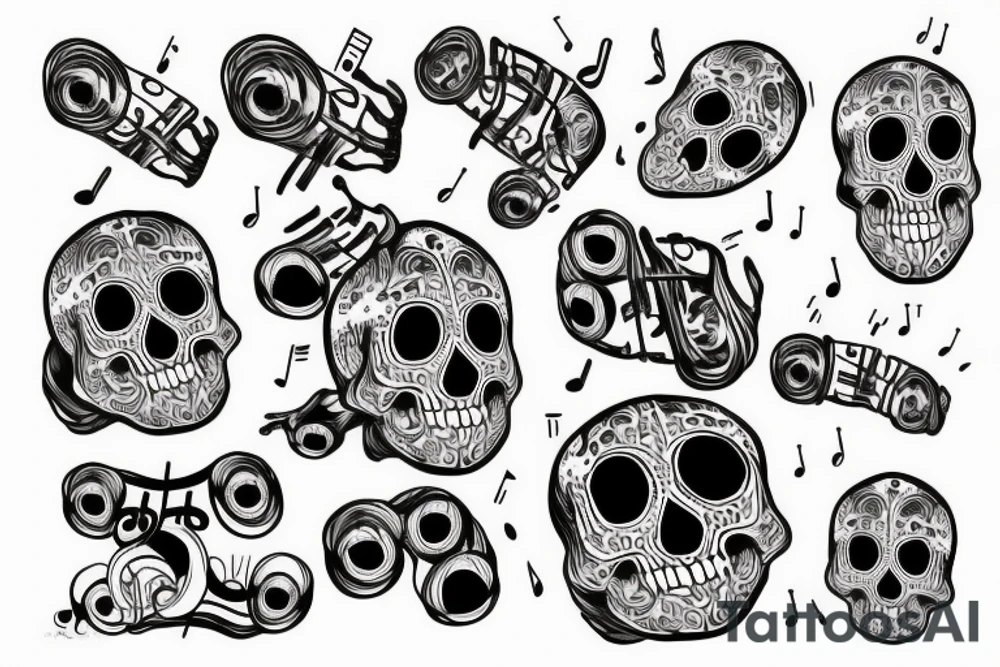 Skull with music notes tattoo idea