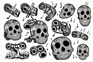 Skull with music notes tattoo idea
