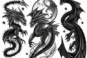 A knight fighting a dragon with the moon in the background tattoo idea