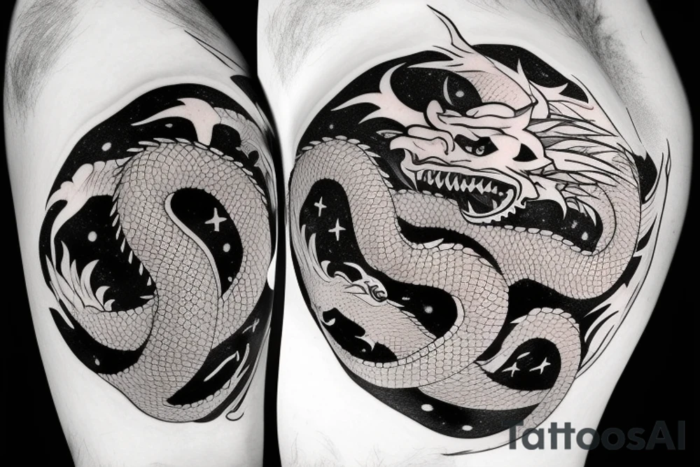 A knight fighting a dragon with the moon in the background tattoo idea